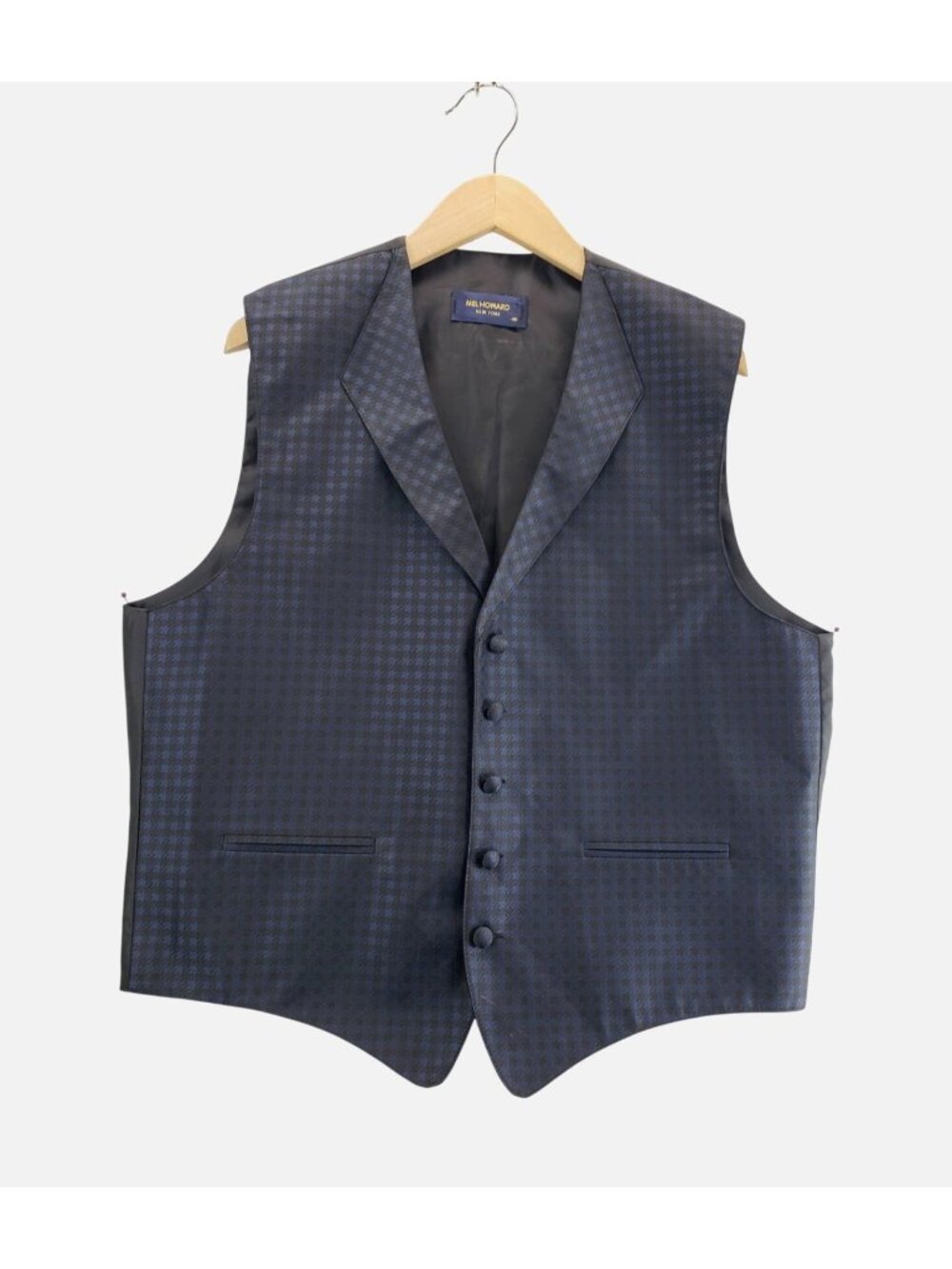 Mens Vest Lapel Navy Black M Checkered Texture Pattern by Mel Howard Victorian